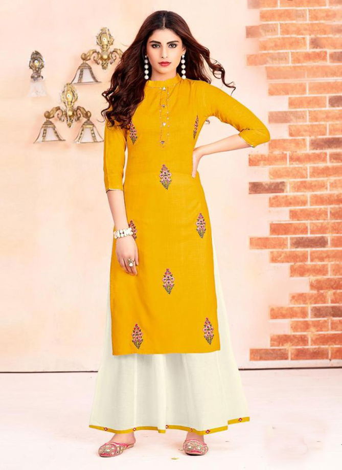 Heavy Rayon Stylist and fancy Kurtis With Plazzo, Pants and Sharara Collection 